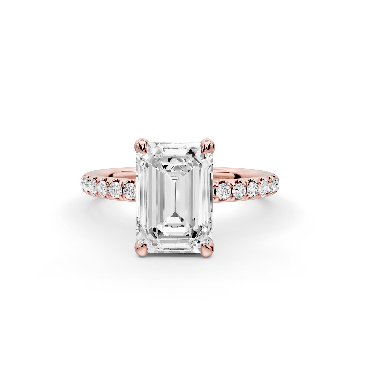 Elise - 2ct 14k rose gold emerald diamond 6-Talon Prong Diamond Crown with Pavé Engagement Ring