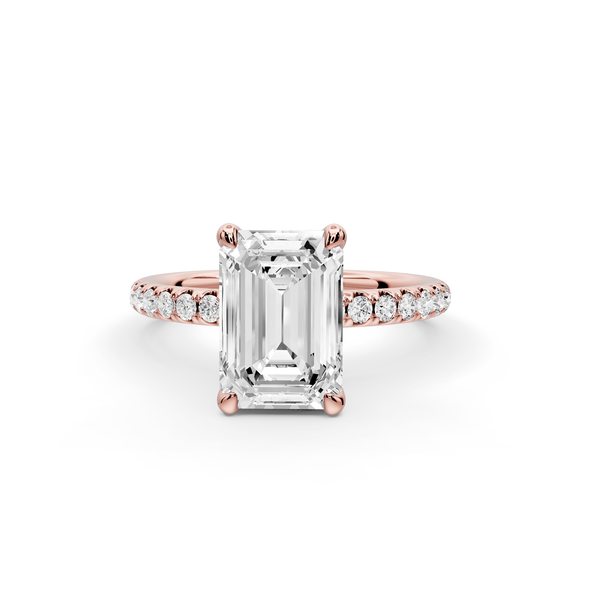 Elise - 2ct 14k rose gold emerald diamond 6-Talon Prong Diamond Crown with Pavé Engagement Ring