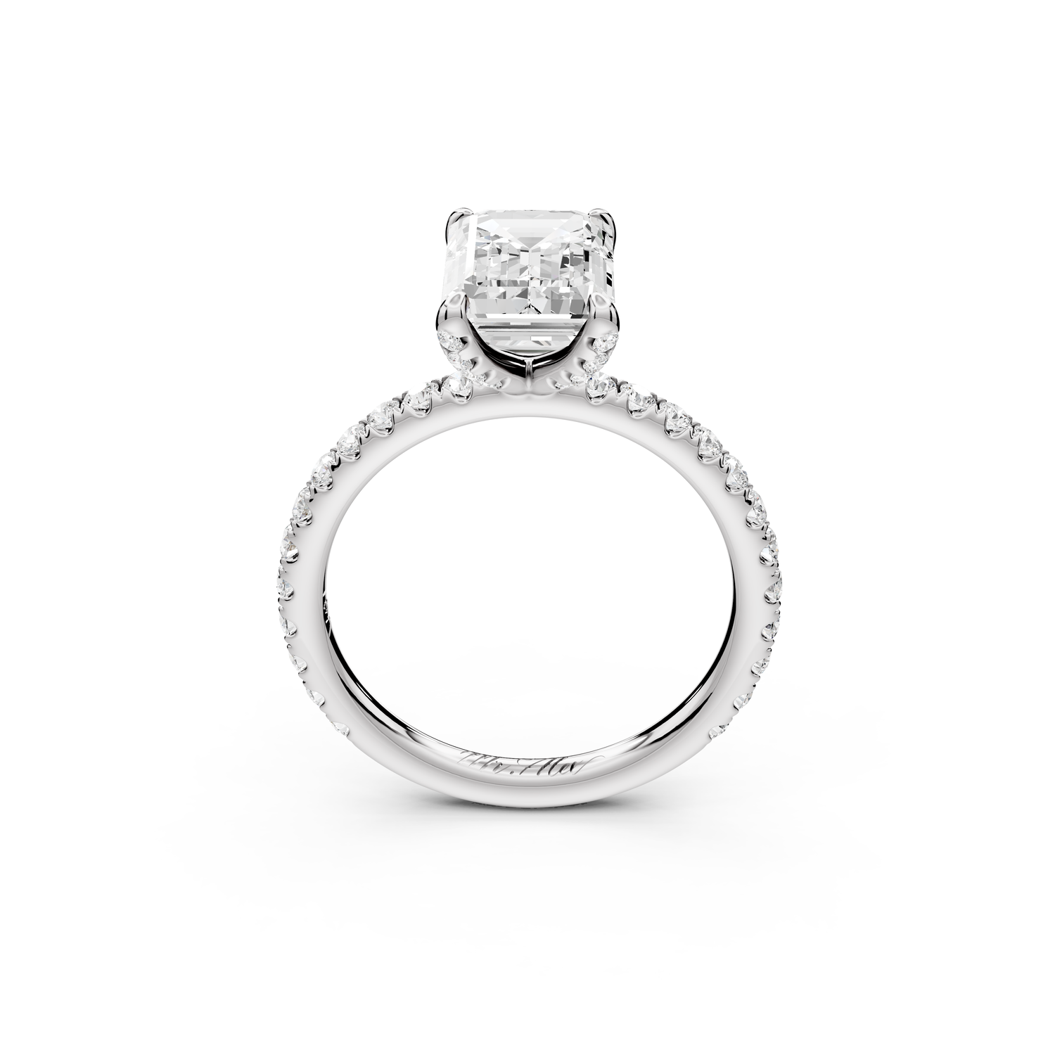 Elise - 2ct 14k white gold emerald diamond 6-Talon Prong Diamond Crown with Pavé Engagement Ring