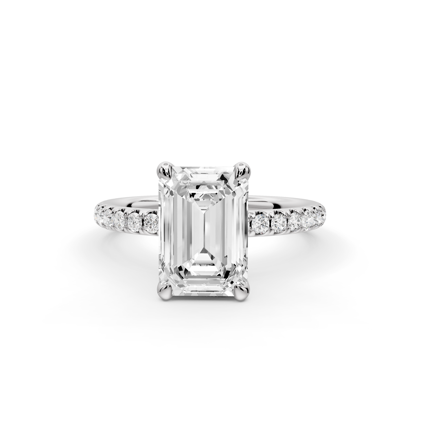 Elise - 2ct 14k white gold emerald diamond 6-Talon Prong Diamond Crown with Pavé Engagement Ring