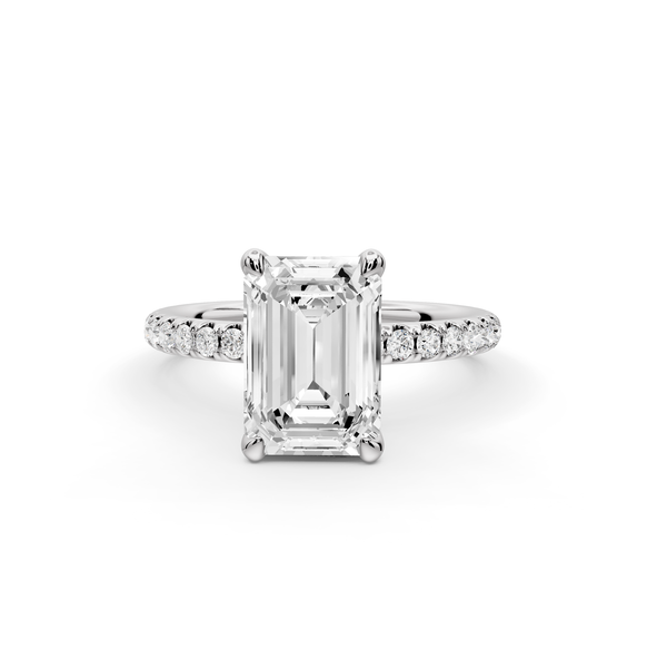 Elise - 2ct 14k white gold emerald diamond 6-Talon Prong Diamond Crown with Pavé Engagement Ring
