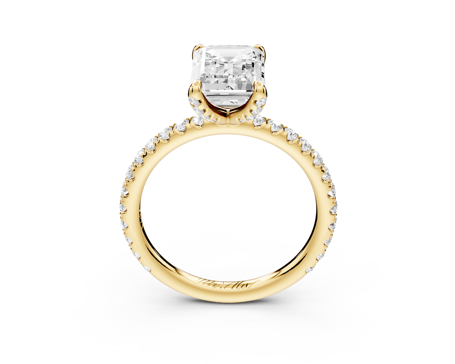 Elise - 2ct 14k yellow gold emerald diamond 6-Talon Prong Diamond Crown with Pavé Engagement Ring