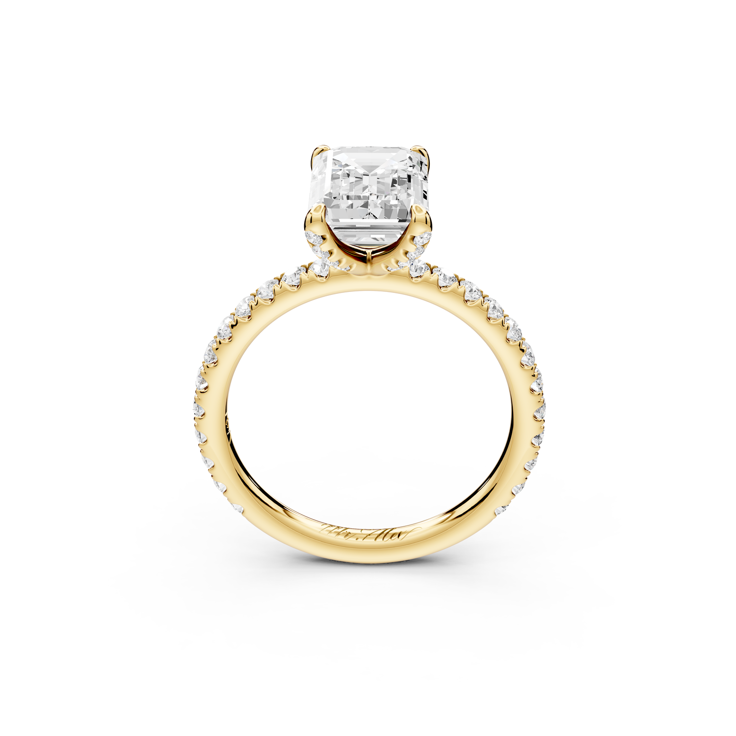 Elise - 2ct 14k yellow gold emerald diamond 6-Talon Prong Diamond Crown with Pavé Engagement Ring