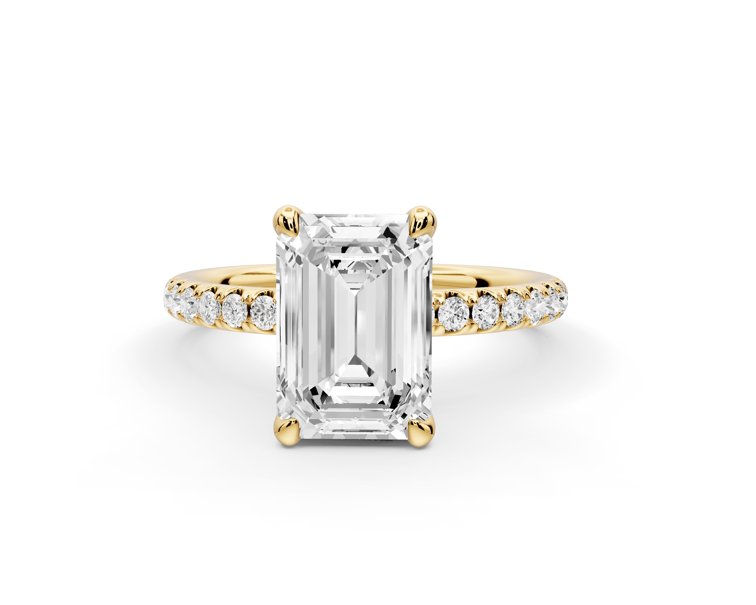 Elise - 2ct 14k yellow gold emerald diamond 6-Talon Prong Diamond Crown with Pavé Engagement Ring