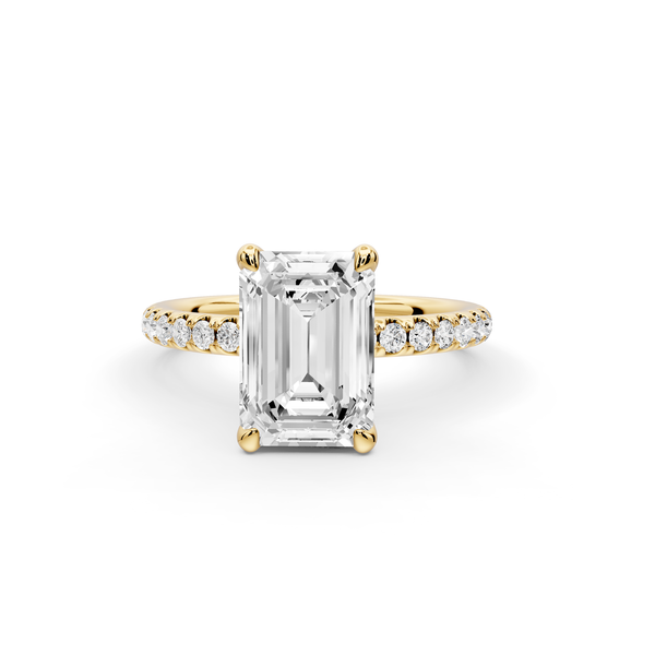 Elise - 2ct 14k yellow gold emerald diamond 6-Talon Prong Diamond Crown with Pavé Engagement Ring