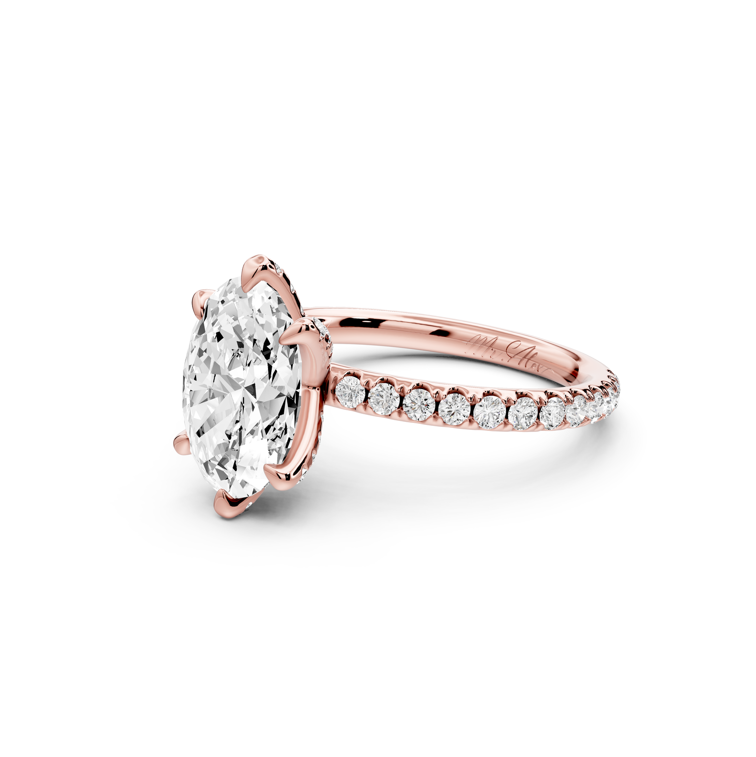 Elise - 2ct 14k rose gold oval diamond 6-Talon Prong Diamond Crown with Pavé Engagement Ring