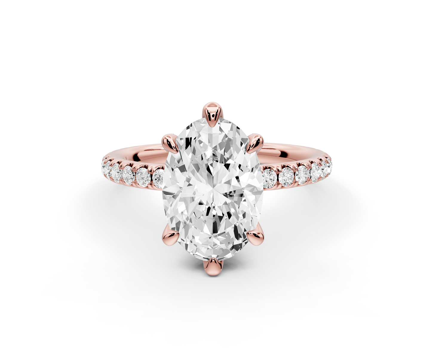 Elise - 2ct 14k rose gold oval diamond 6-Talon Prong Diamond Crown with Pavé Engagement Ring