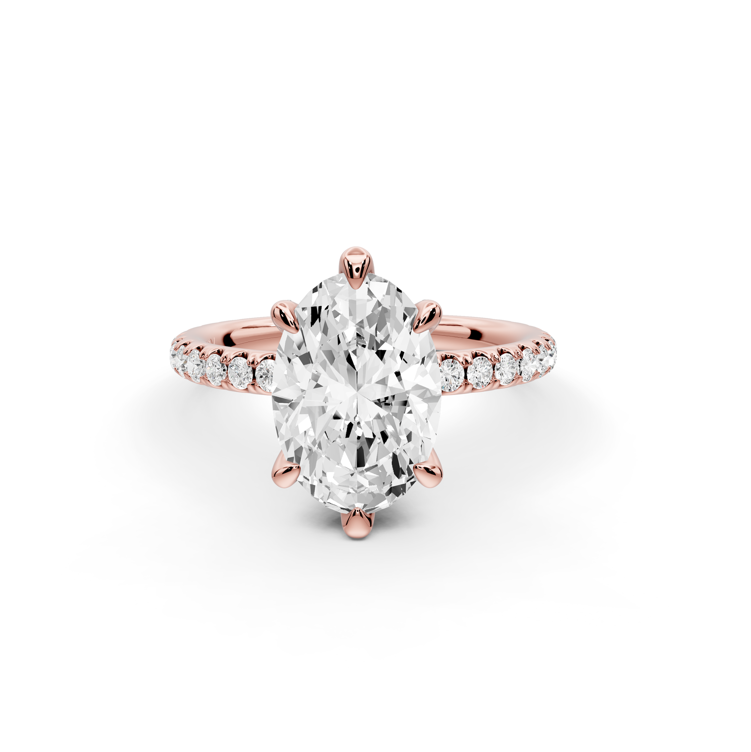 Elise - 2ct 14k rose gold oval diamond 6-Talon Prong Diamond Crown with Pavé Engagement Ring
