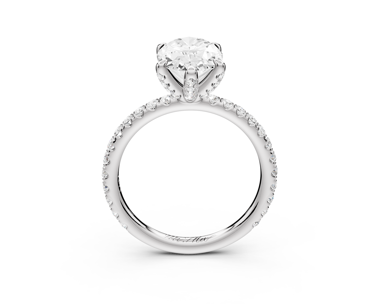 Elise - 2ct 18k white gold oval diamond 6-Talon Prong Diamond Crown with Pavé Engagement Ring