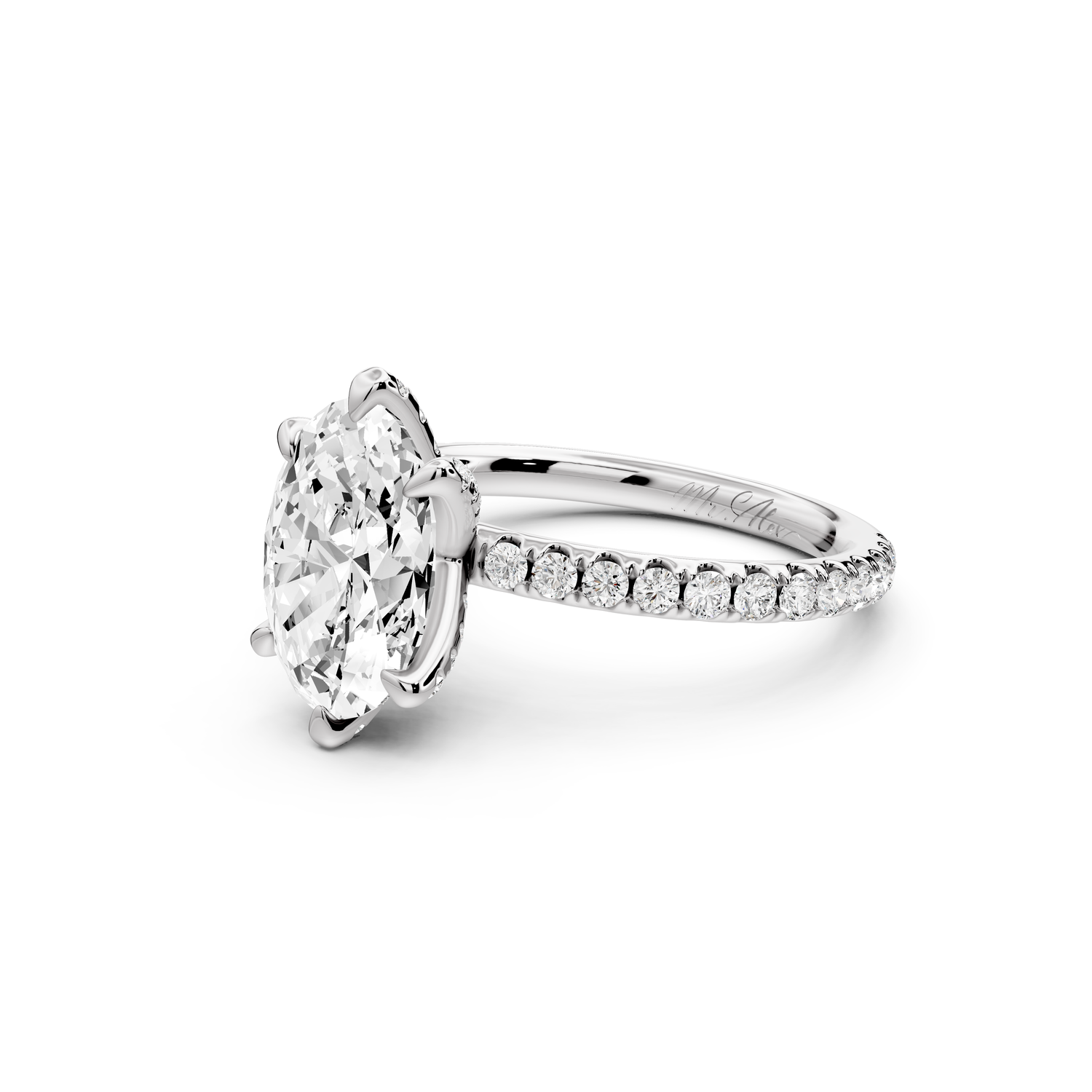Elise - 2ct 14k white gold oval diamond 6-Talon Prong Diamond Crown with Pavé Engagement Ring