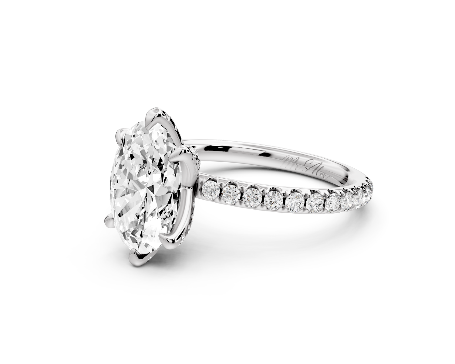 Elise - 2ct 18k white gold oval diamond 6-Talon Prong Diamond Crown with Pavé Engagement Ring
