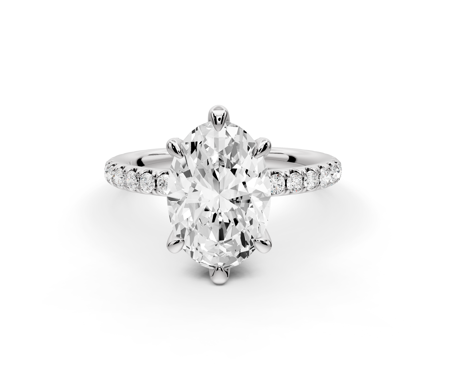 Elise - 2ct 18k white gold oval diamond 6-Talon Prong Diamond Crown with Pavé Engagement Ring