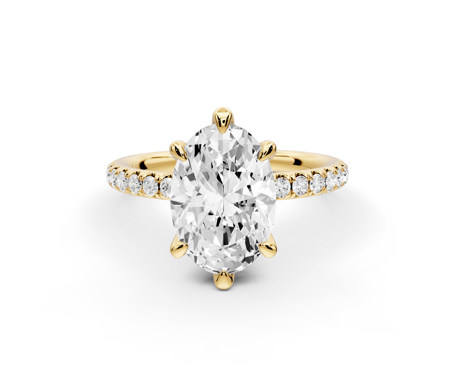 Elise - 2ct 14k yellow gold oval diamond 6-Talon Prong Diamond Crown with Pavé Engagement Ring