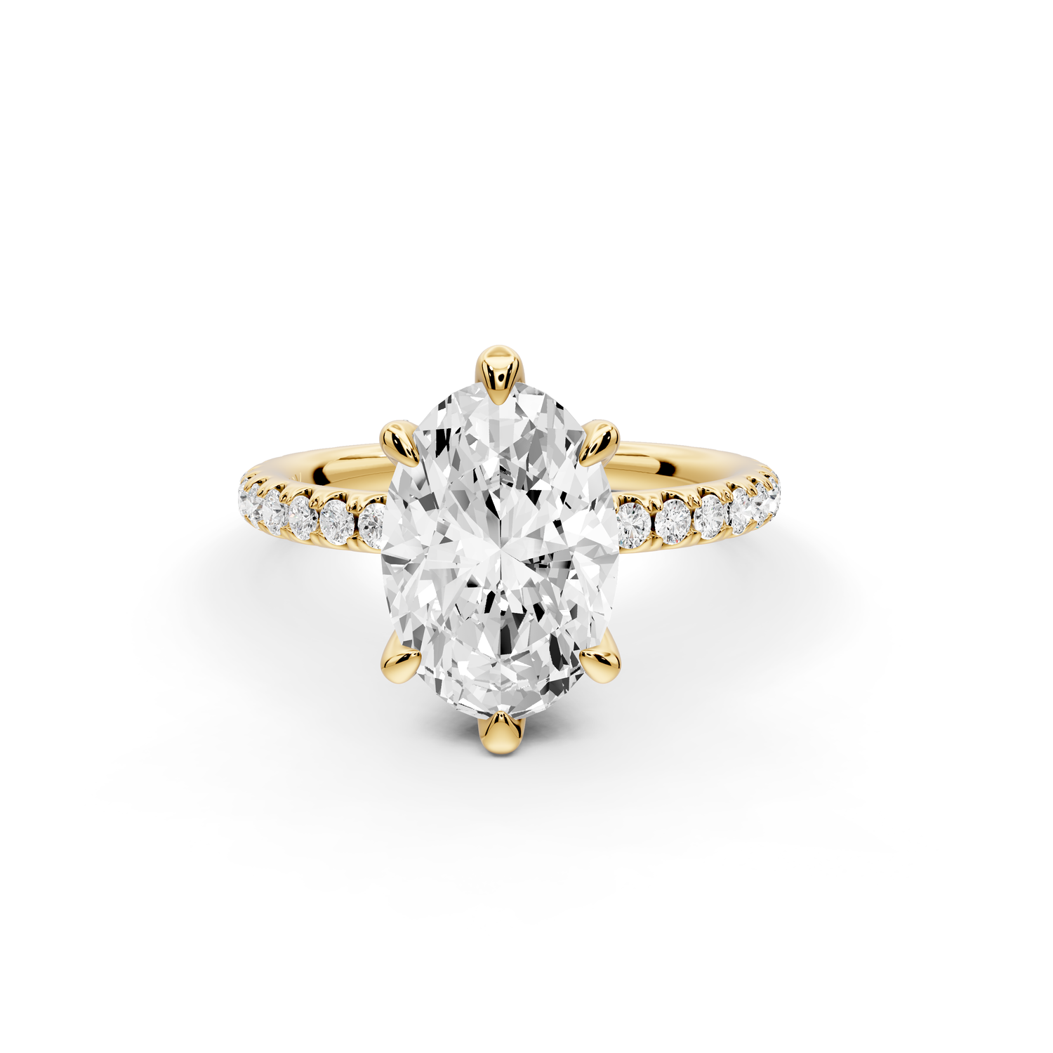 Elise - 2ct 14k yellow gold oval diamond 6-Talon Prong Diamond Crown with Pavé Engagement Ring
