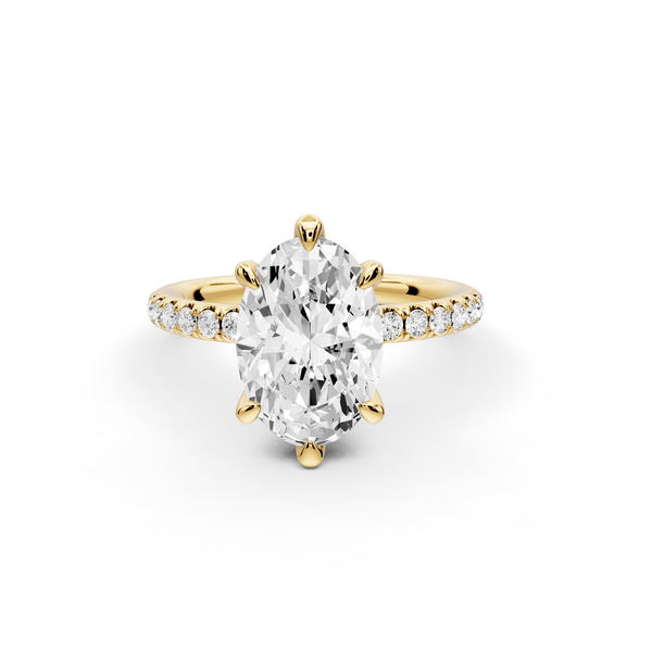 Elise - 2ct 14k yellow gold oval diamond 6-Talon Prong Diamond Crown with Pavé Engagement Ring
