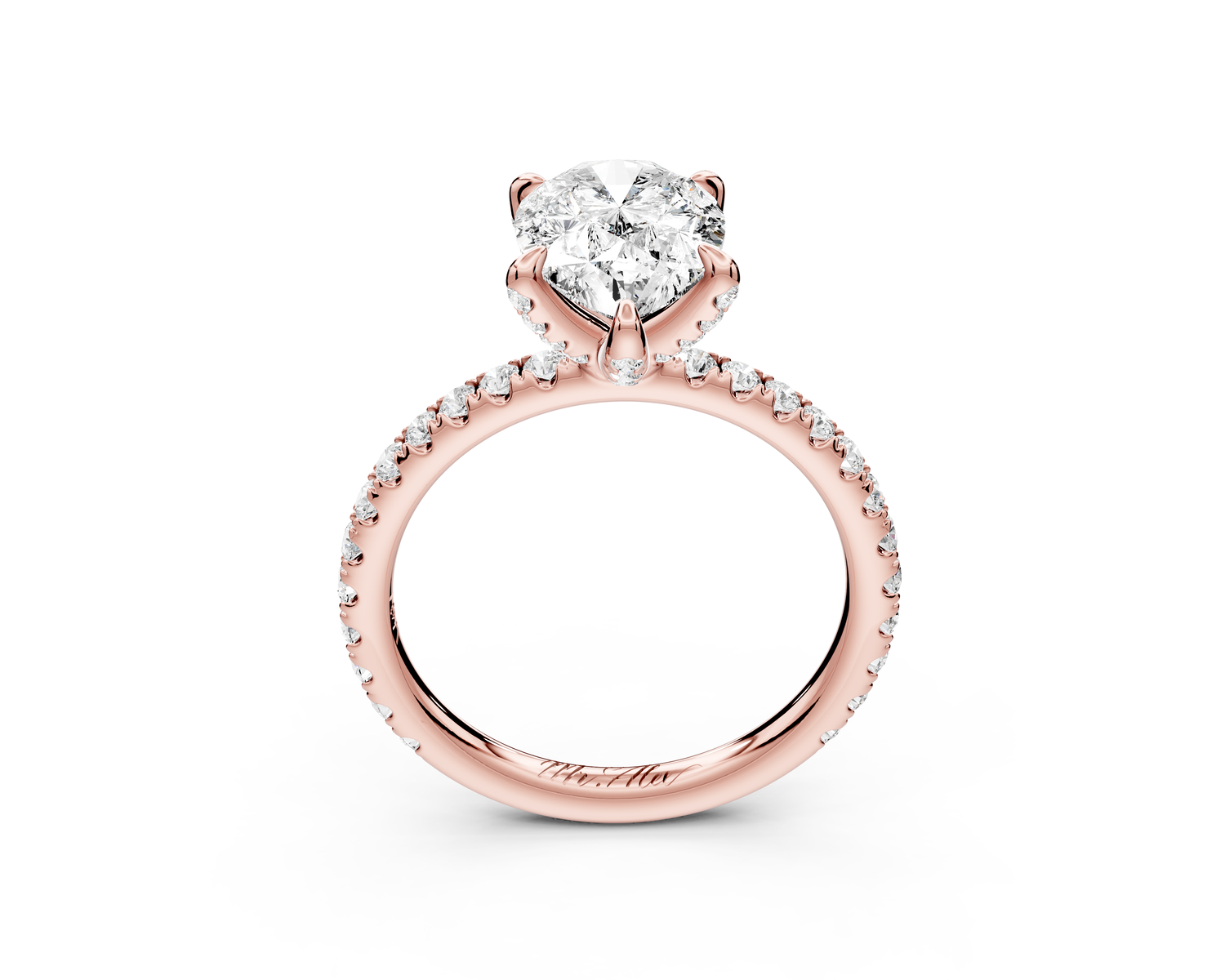 Elise - 2ct 14k rose gold pear diamond 6-Talon Prong Diamond Crown with Pavé Engagement Ring