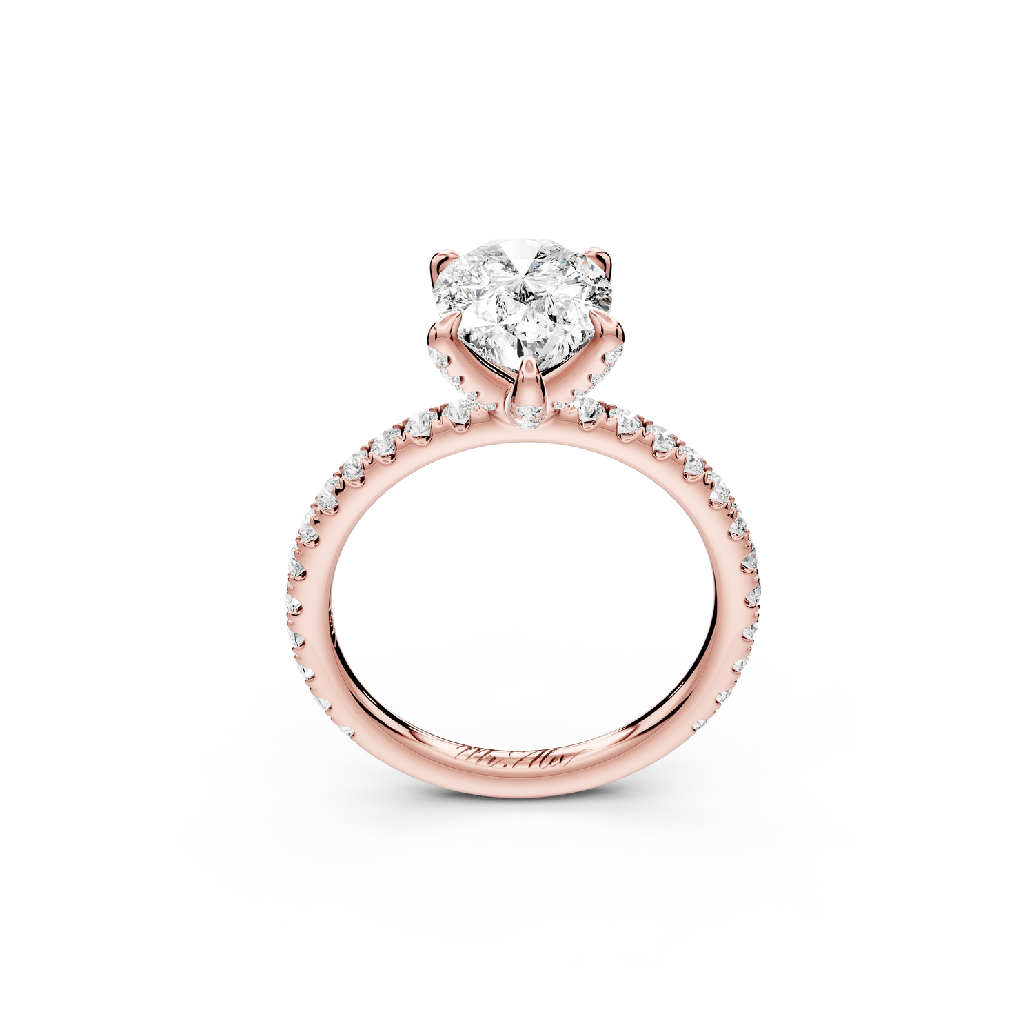 Elise - 2ct 14k rose gold pear diamond 6-Talon Prong Diamond Crown with Pavé Engagement Ring