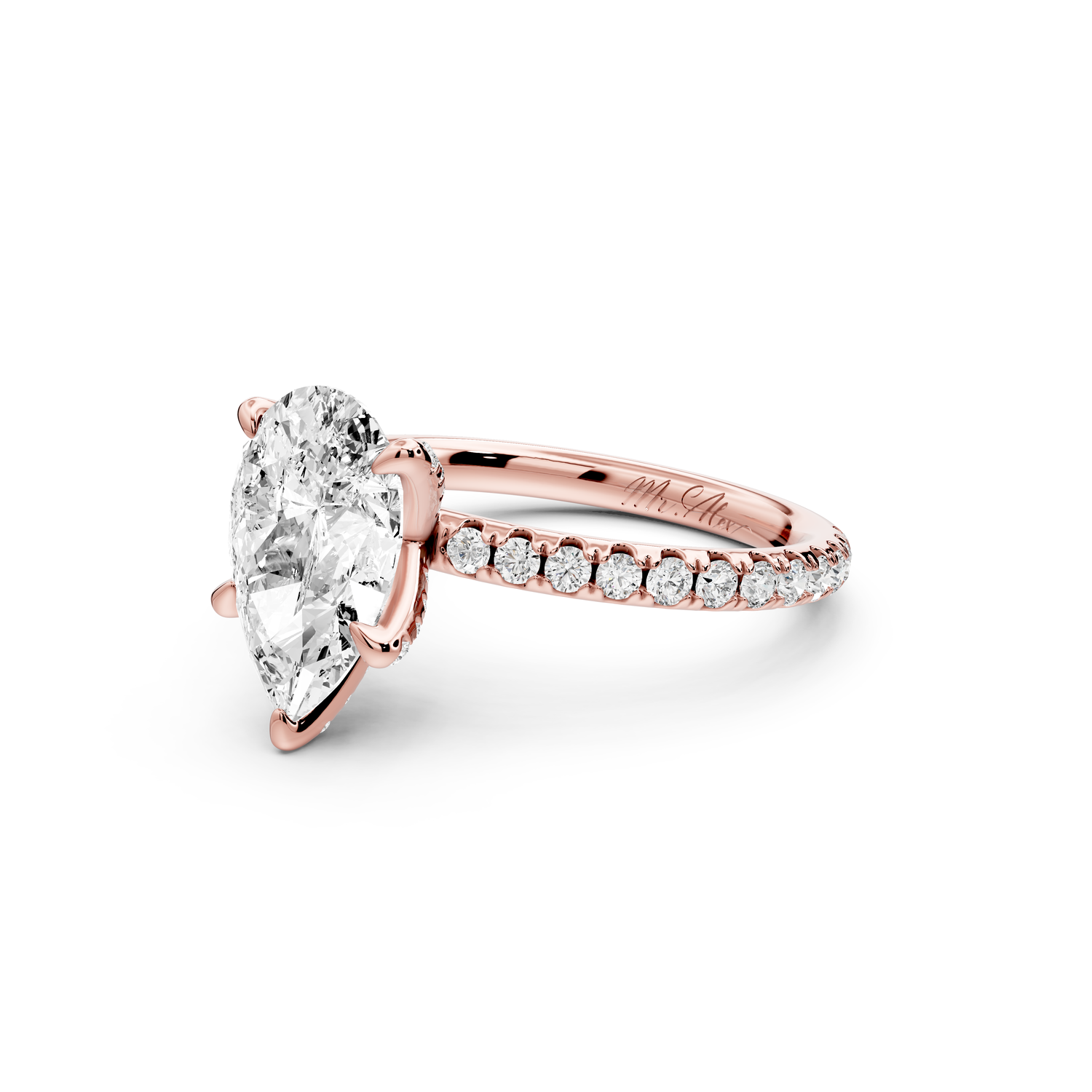 Elise - 2ct 14k rose gold pear diamond 6-Talon Prong Diamond Crown with Pavé Engagement Ring