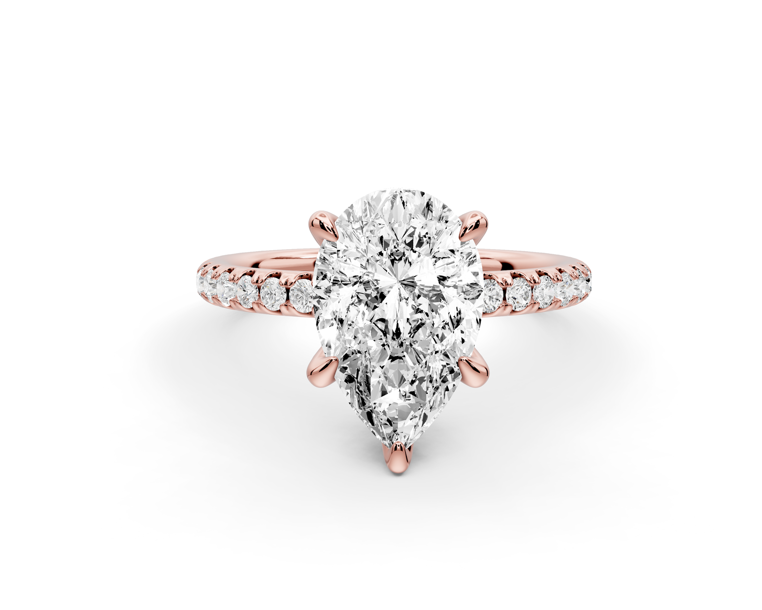 Elise - 2ct 14k rose gold pear diamond 6-Talon Prong Diamond Crown with Pavé Engagement Ring