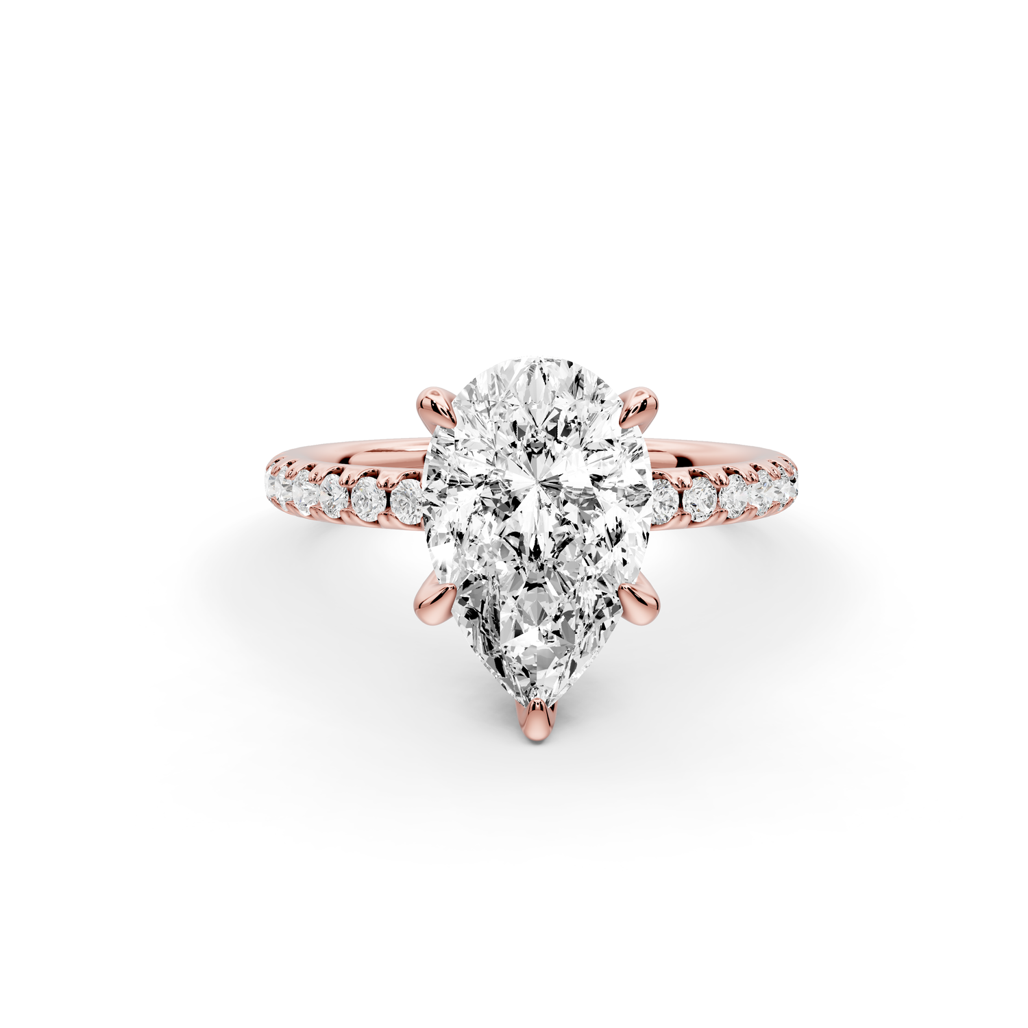 Elise - 2ct 14k rose gold pear diamond 6-Talon Prong Diamond Crown with Pavé Engagement Ring