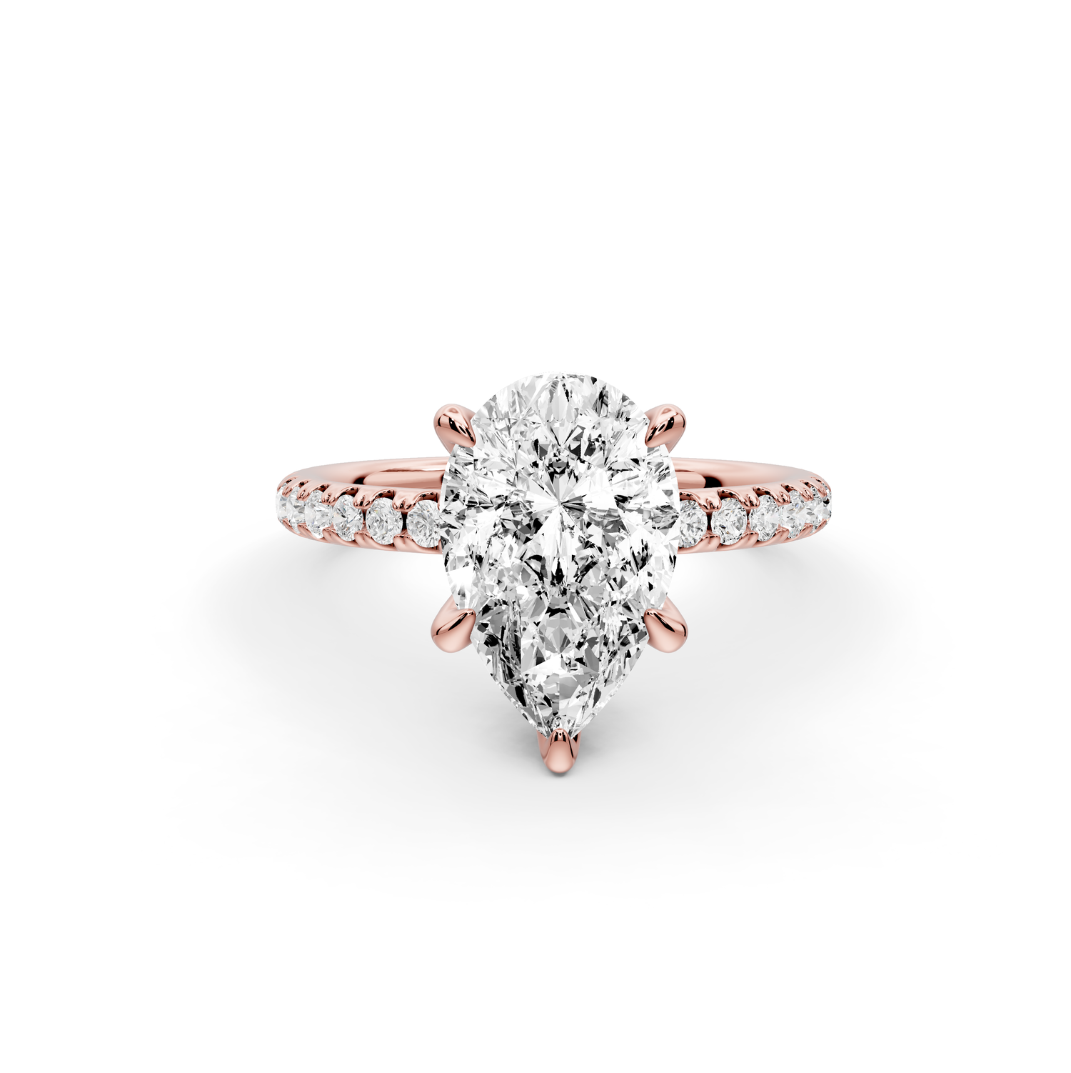 Elise - 2ct 14k rose gold pear diamond 6-Talon Prong Diamond Crown with Pavé Engagement Ring
