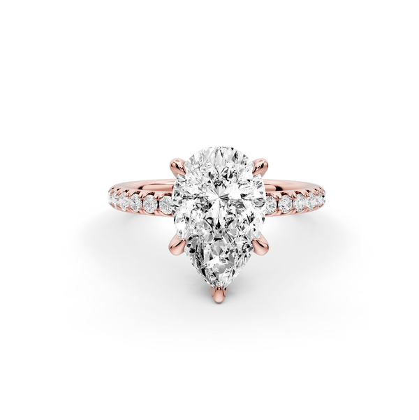 Elise - 2ct 14k rose gold pear diamond 6-Talon Prong Diamond Crown with Pavé Engagement Ring