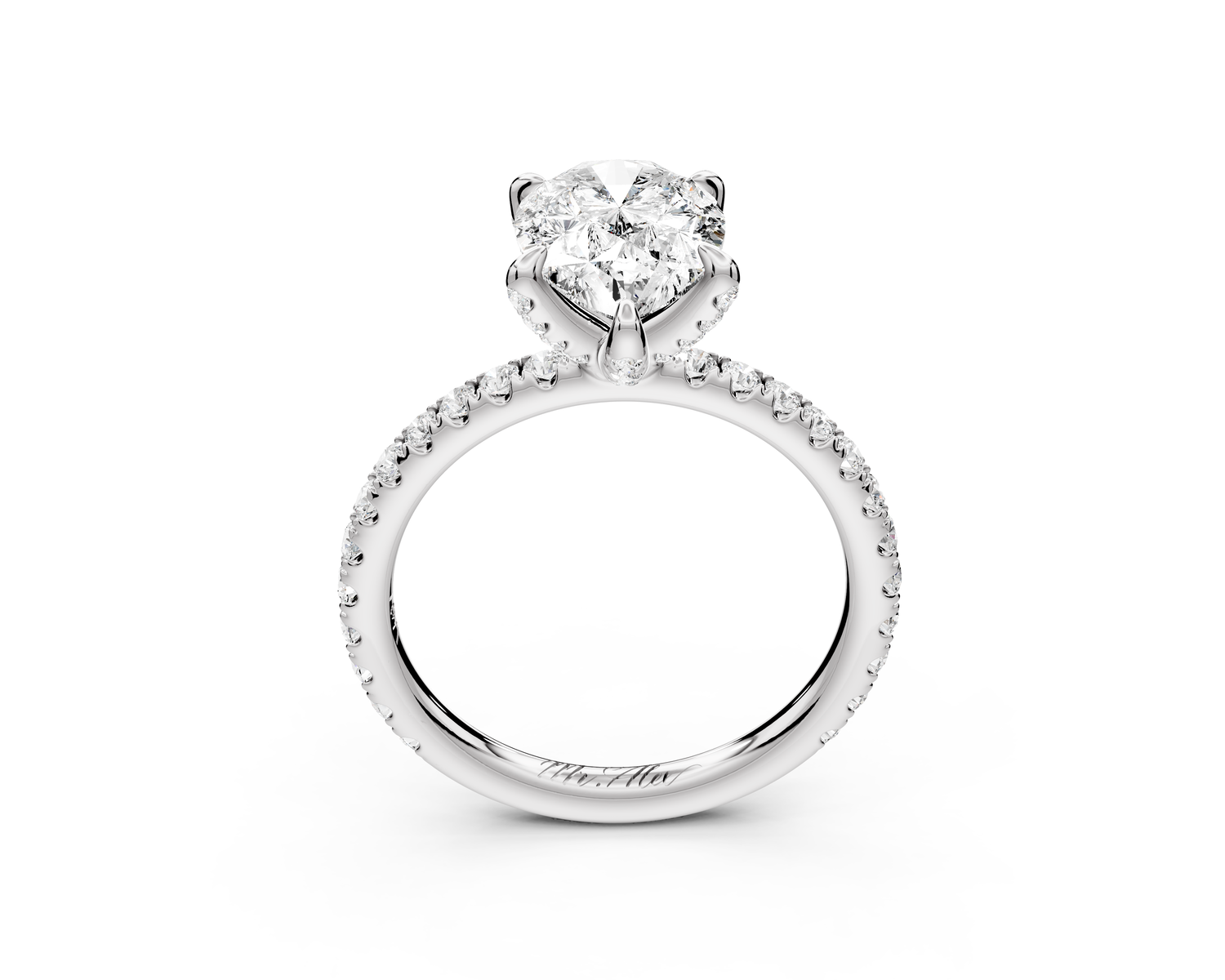 Elise - 2ct 14k white gold pear diamond 6-Talon Prong Diamond Crown with Pavé Engagement Ring