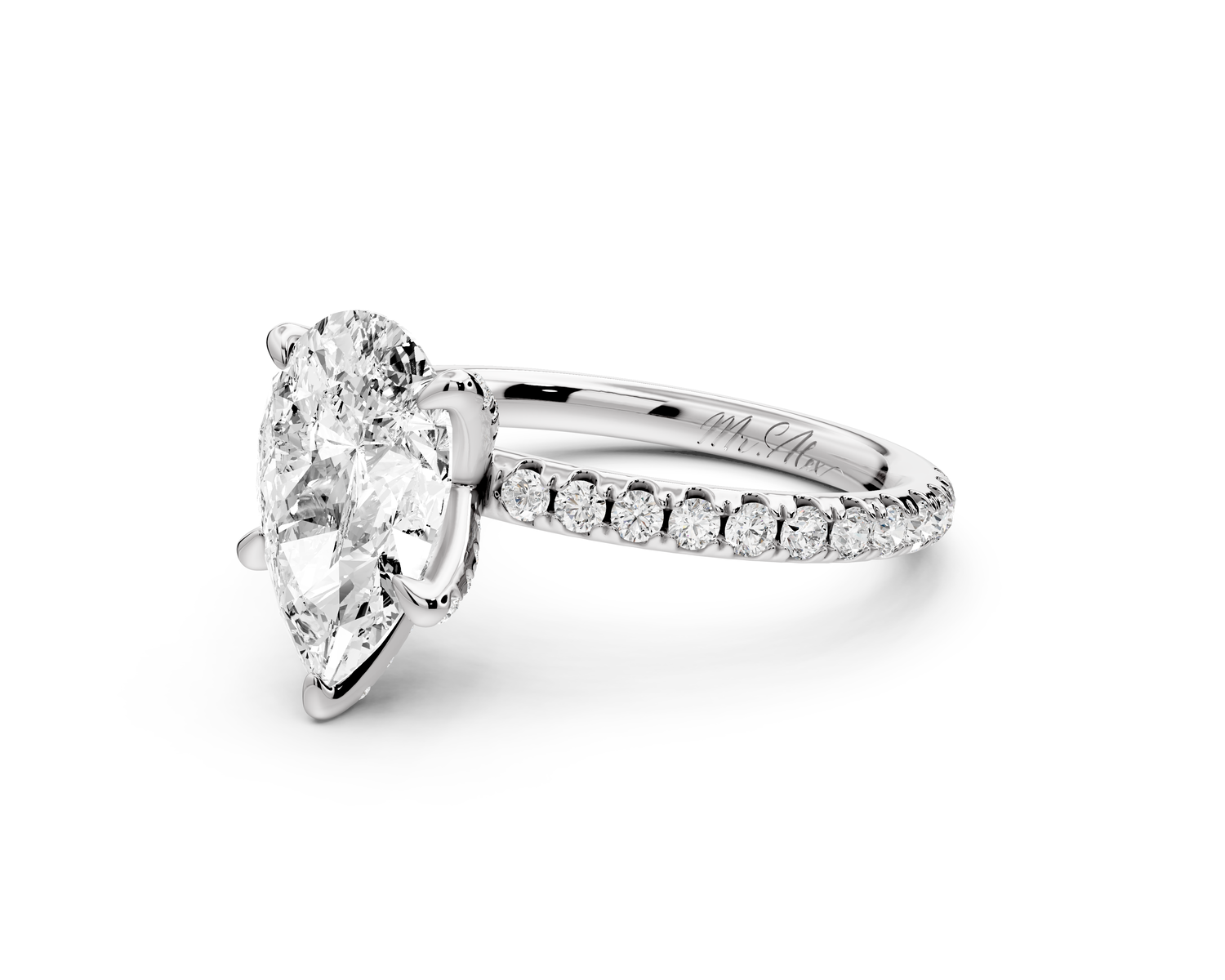 Elise - 2ct 14k white gold pear diamond 6-Talon Prong Diamond Crown with Pavé Engagement Ring