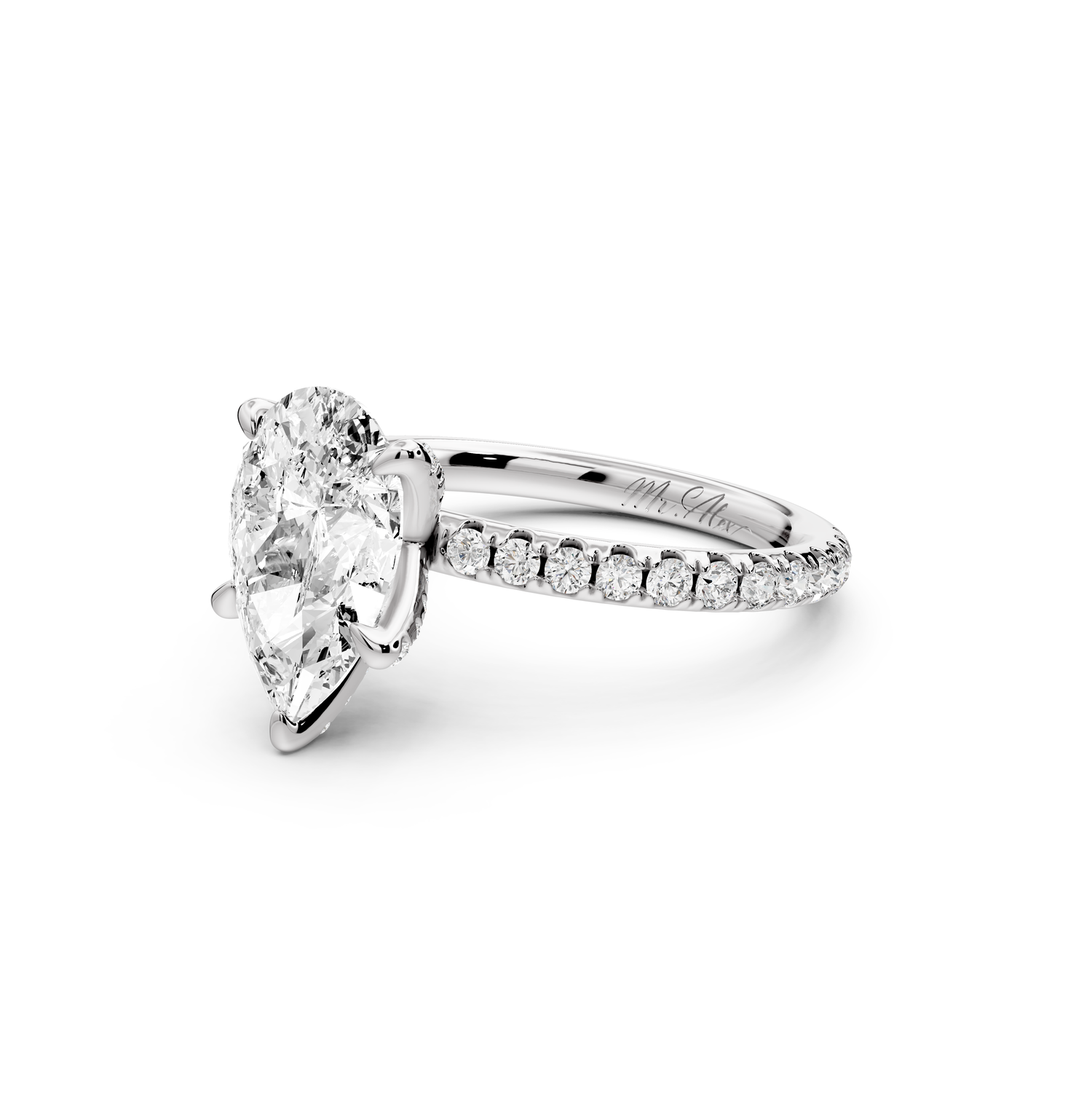 Elise - 2ct 14k white gold pear diamond 6-Talon Prong Diamond Crown with Pavé Engagement Ring