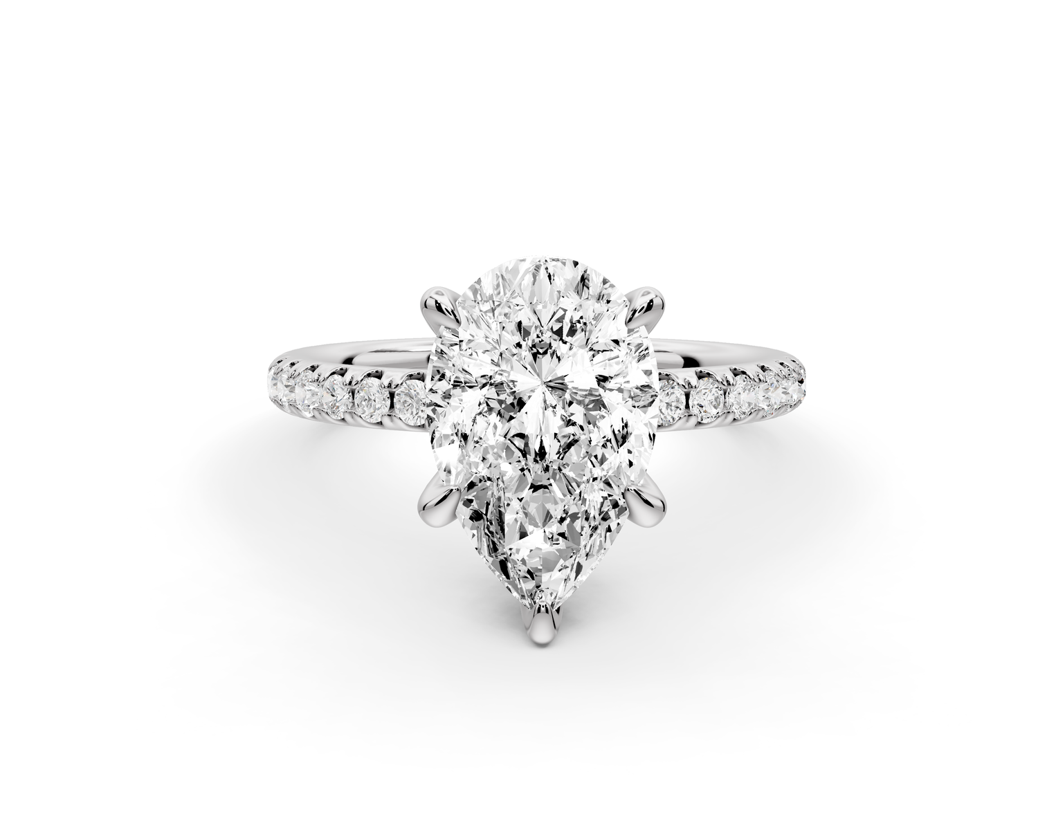Elise - 2ct 14k white gold pear diamond 6-Talon Prong Diamond Crown with Pavé Engagement Ring