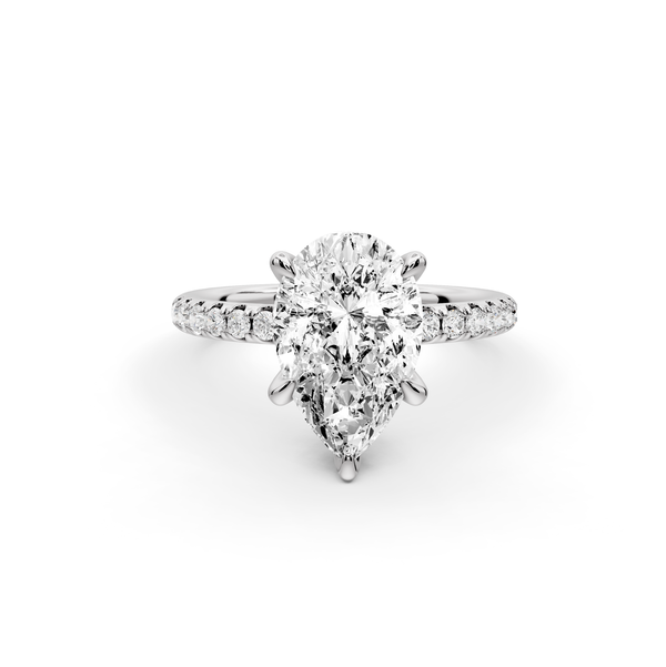 Elise - 2ct 14k white gold pear diamond 6-Talon Prong Diamond Crown with Pavé Engagement Ring