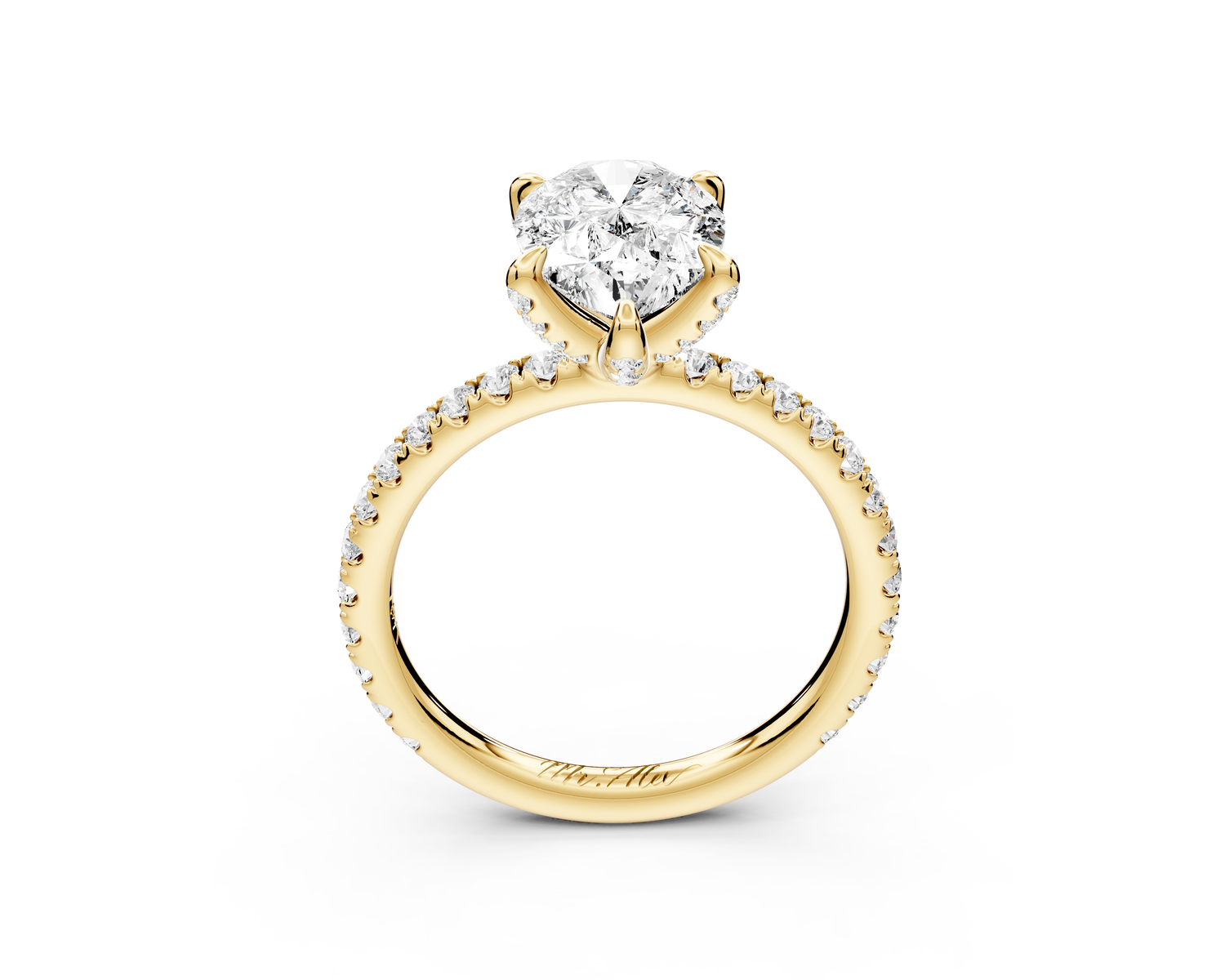 Elise - 2ct 14k yellow gold pear diamond 6-Talon Prong Diamond Crown with Pavé Engagement Ring