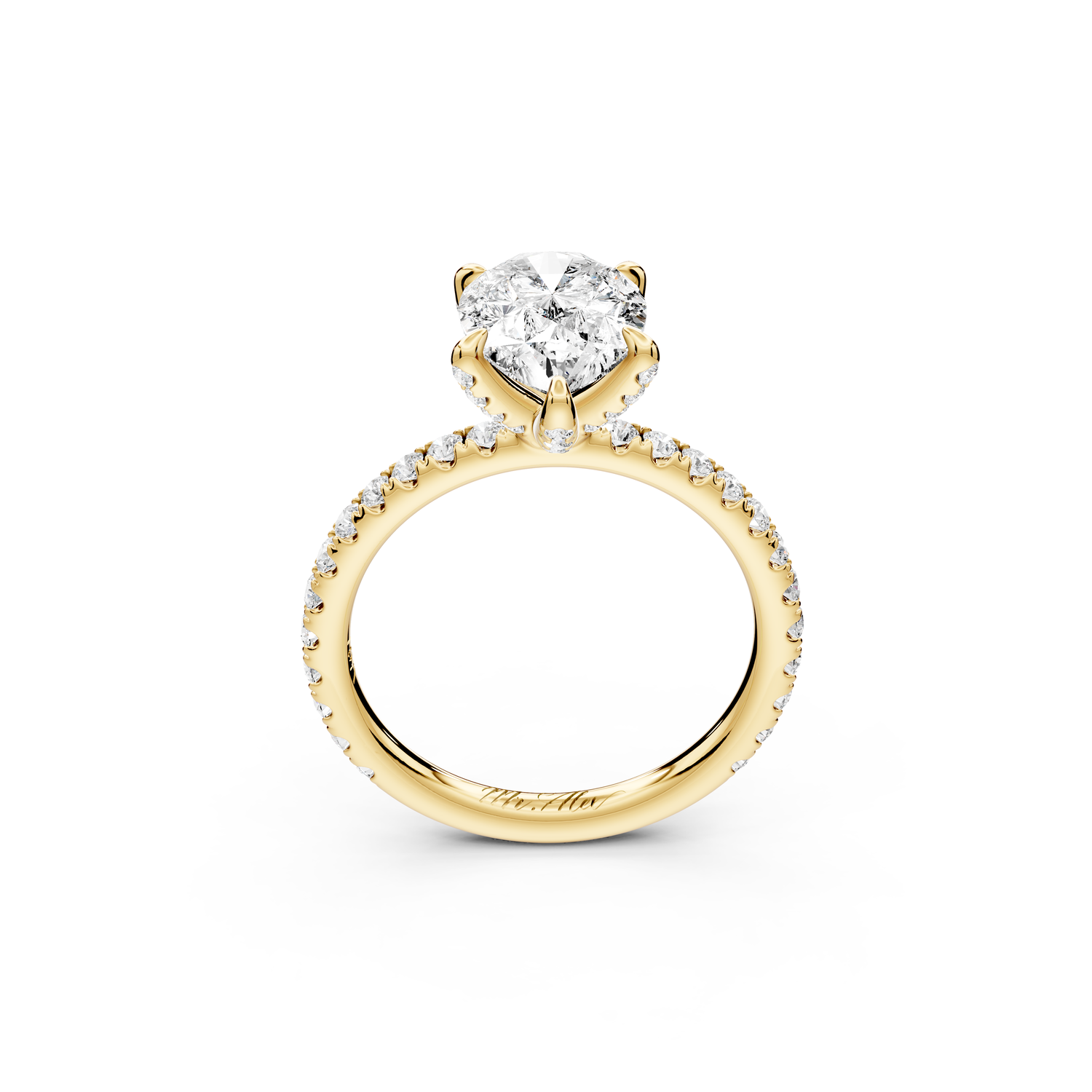 Elise - 2ct 14k yellow gold pear diamond 6-Talon Prong Diamond Crown with Pavé Engagement Ring