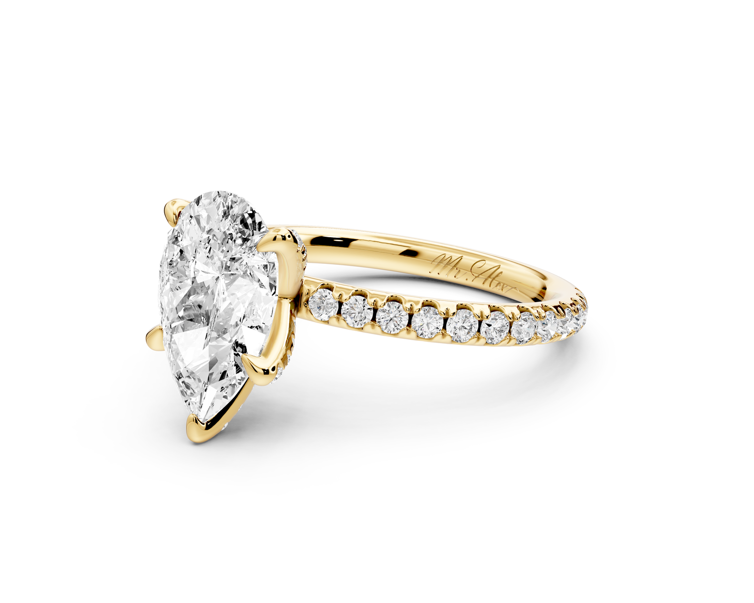 Elise - 2ct 14k yellow gold pear diamond 6-Talon Prong Diamond Crown with Pavé Engagement Ring