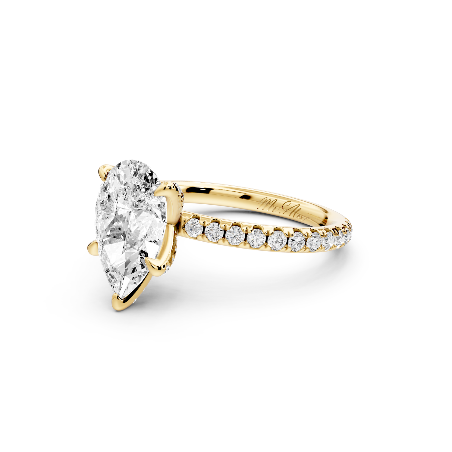 Elise - 2ct 14k yellow gold pear diamond 6-Talon Prong Diamond Crown with Pavé Engagement Ring
