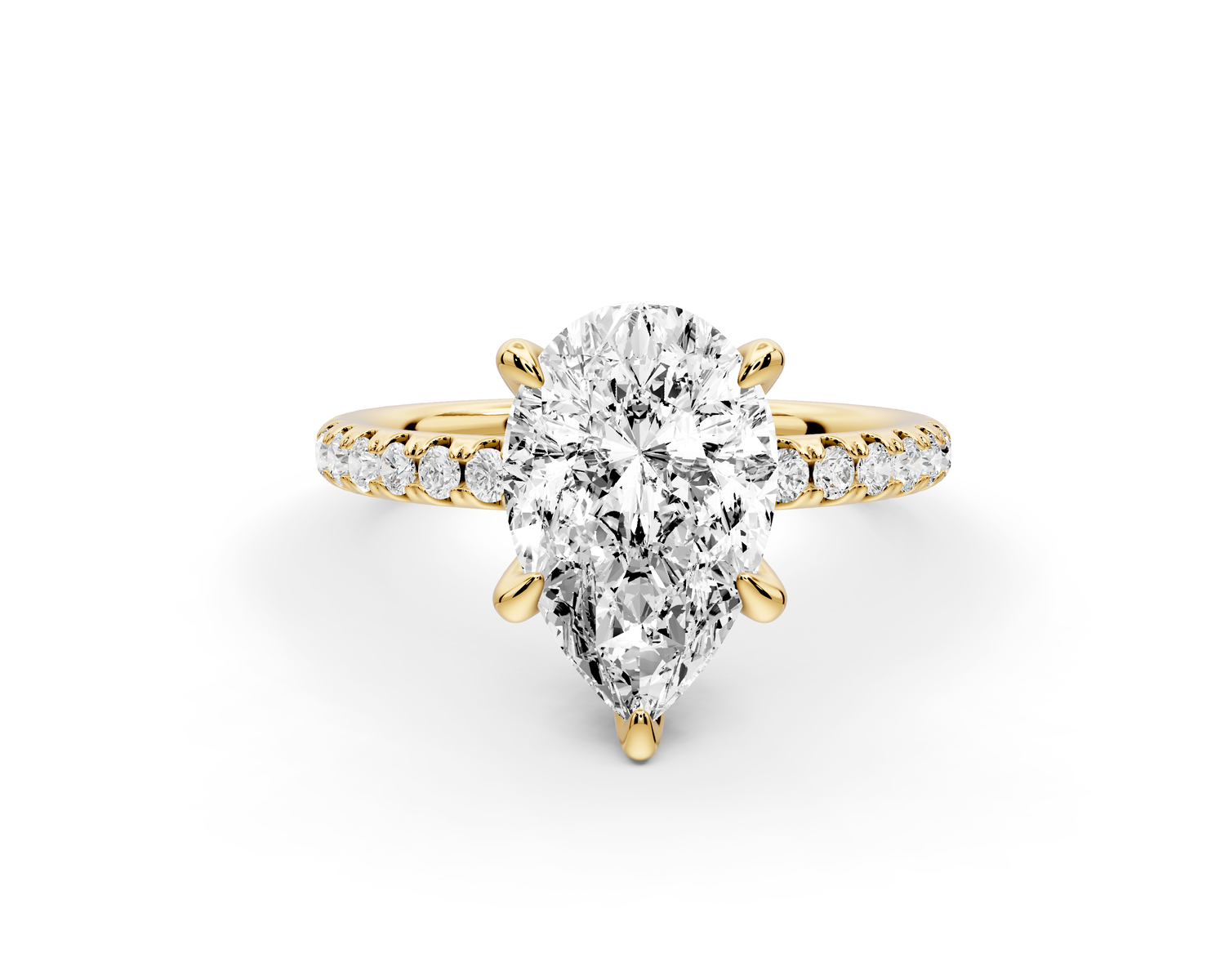 Elise - 2ct 14k yellow gold pear diamond 6-Talon Prong Diamond Crown with Pavé Engagement Ring