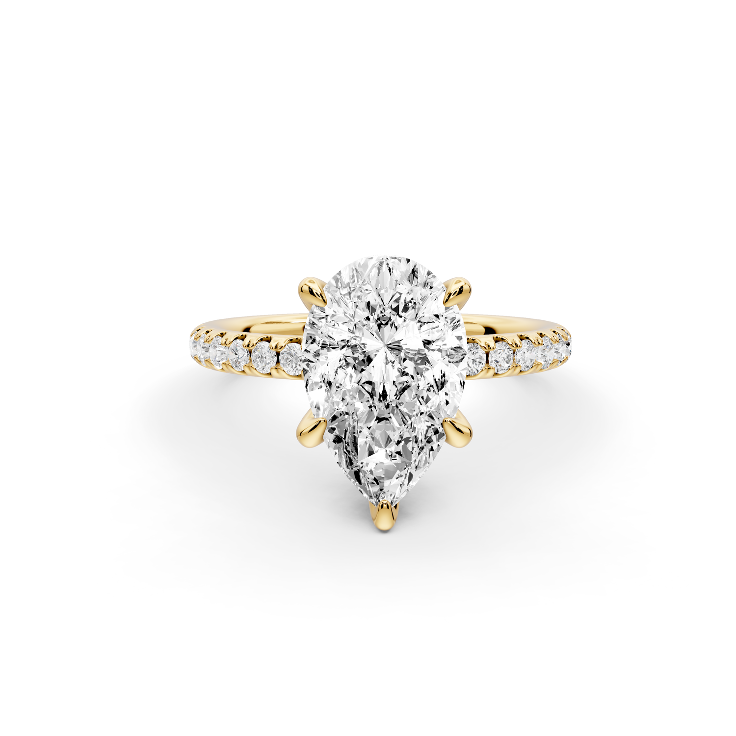 Elise - 2ct 14k yellow gold pear diamond 6-Talon Prong Diamond Crown with Pavé Engagement Ring