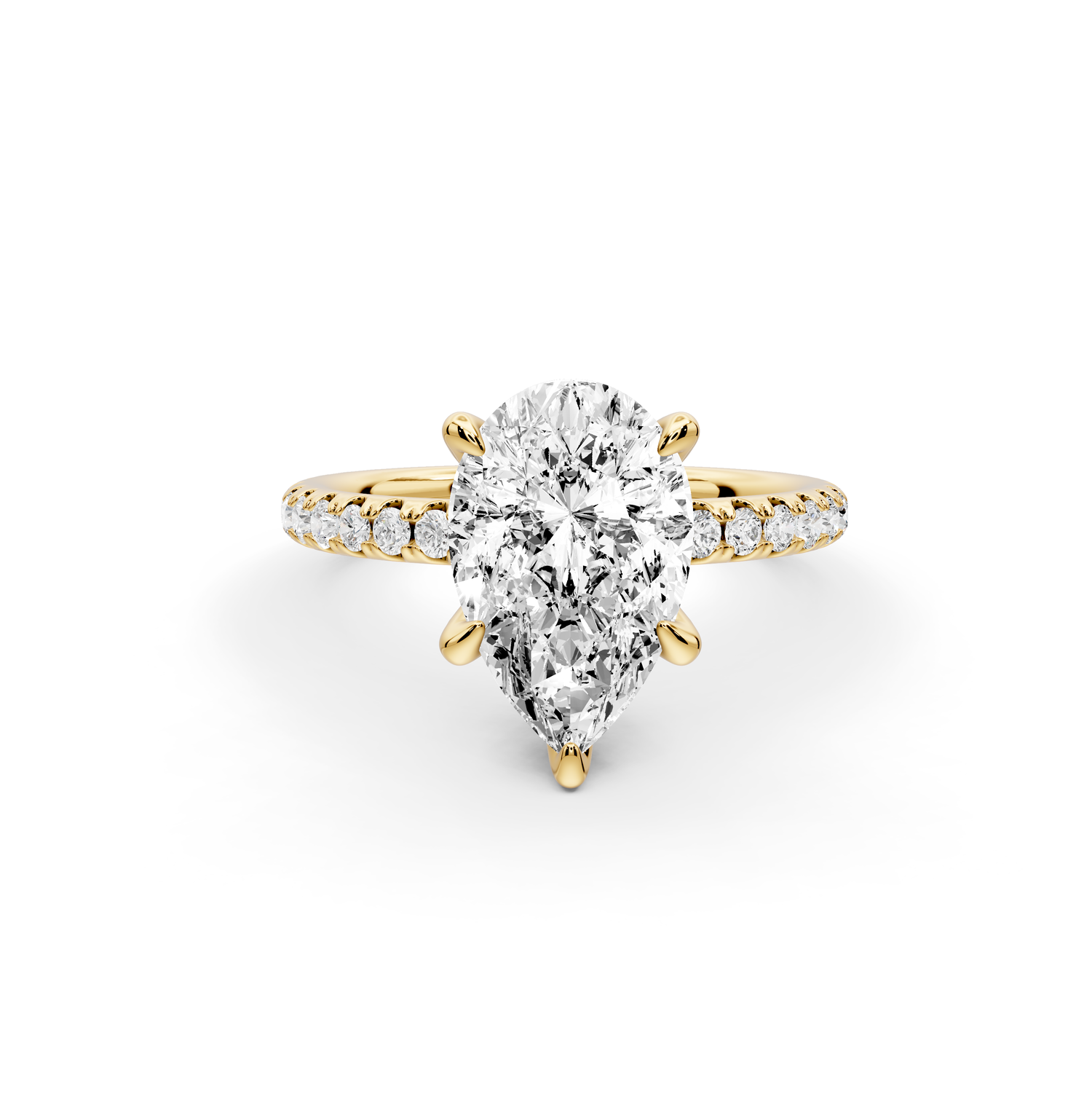 Elise - 2ct 14k yellow gold pear diamond 6-Talon Prong Diamond Crown with Pavé Engagement Ring