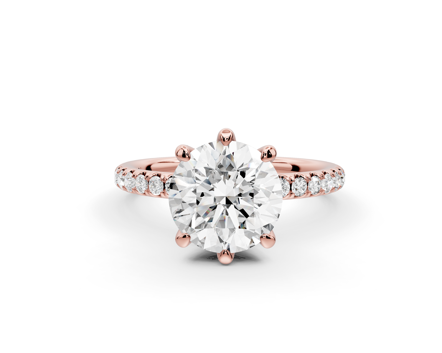 Elise - 2ct 14k rose gold round diamond 6-Talon Prong Diamond Crown with Pavé Engagement Ring