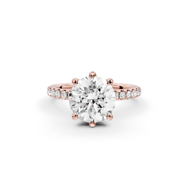 Elise - 2ct 14k rose gold round diamond 6-Talon Prong Diamond Crown with Pavé Engagement Ring