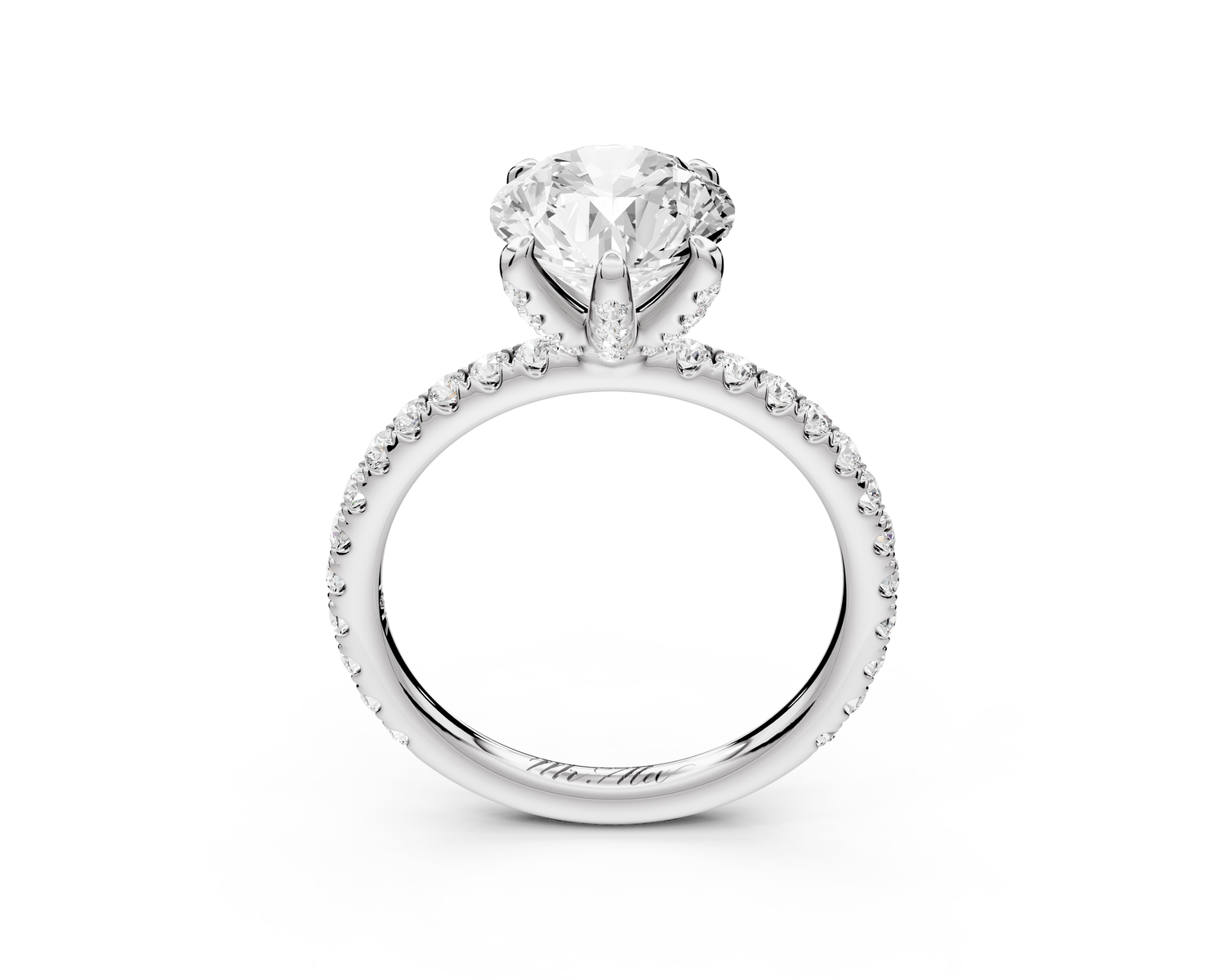 Elise - 2ct 18k white gold round diamond 6-Talon Prong Diamond Crown with Pavé Engagement Ring