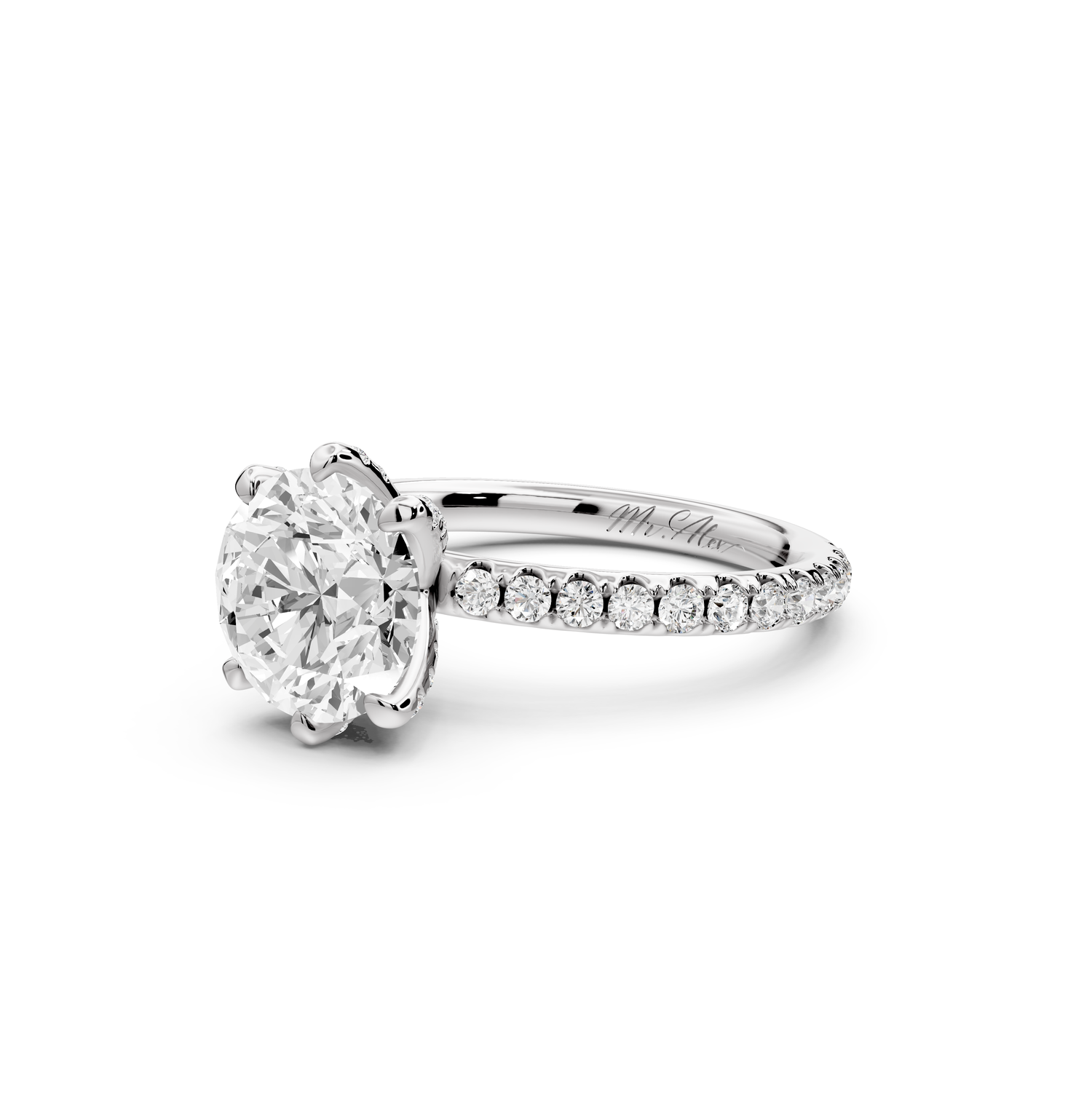Elise - 2ct platinum round diamond 6-Talon Prong Diamond Crown with Pavé Engagement Ring