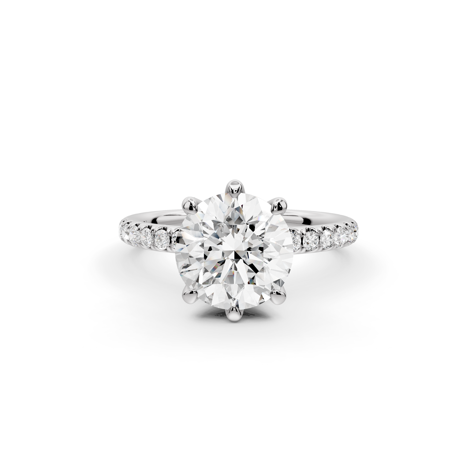 Elise - 2ct platinum round diamond 6-Talon Prong Diamond Crown with Pavé Engagement Ring
