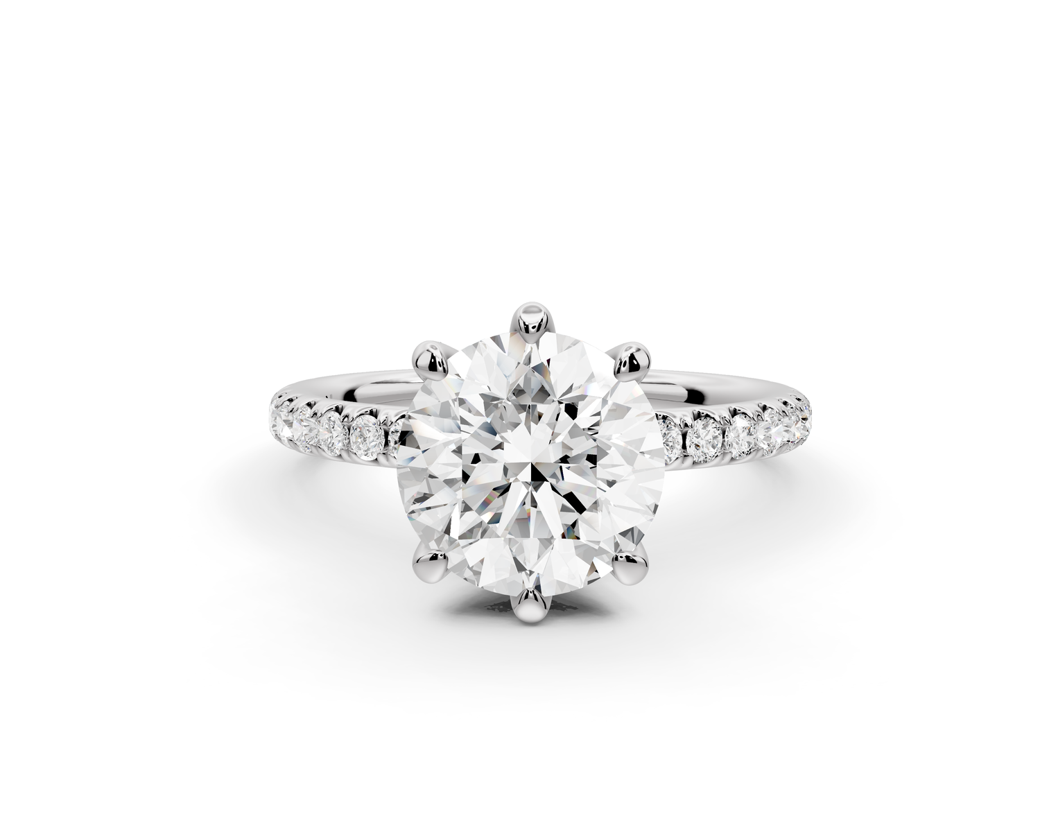 Elise - 2ct 14k white gold round diamond 6-Talon Prong Diamond Crown with Pavé Engagement Ring