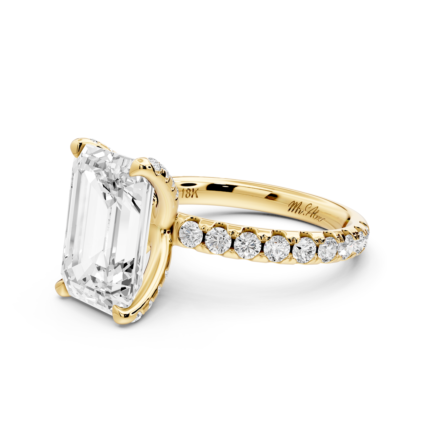 Elise - 3ct 14k yellow gold emerald diamond 6-Talon Prong Diamond Crown with Pavé Engagement Ring