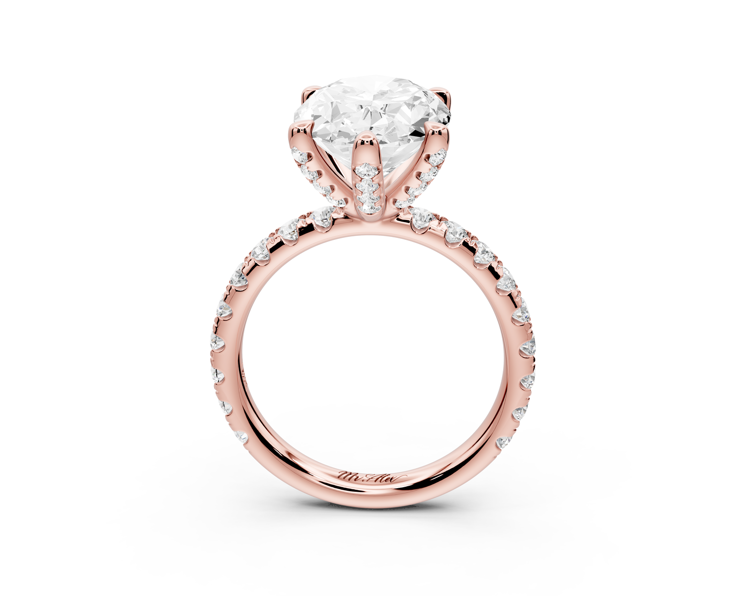 Elise - 3ct 14k rose gold oval diamond 6-Talon Prong Diamond Crown with Pavé Engagement Ring