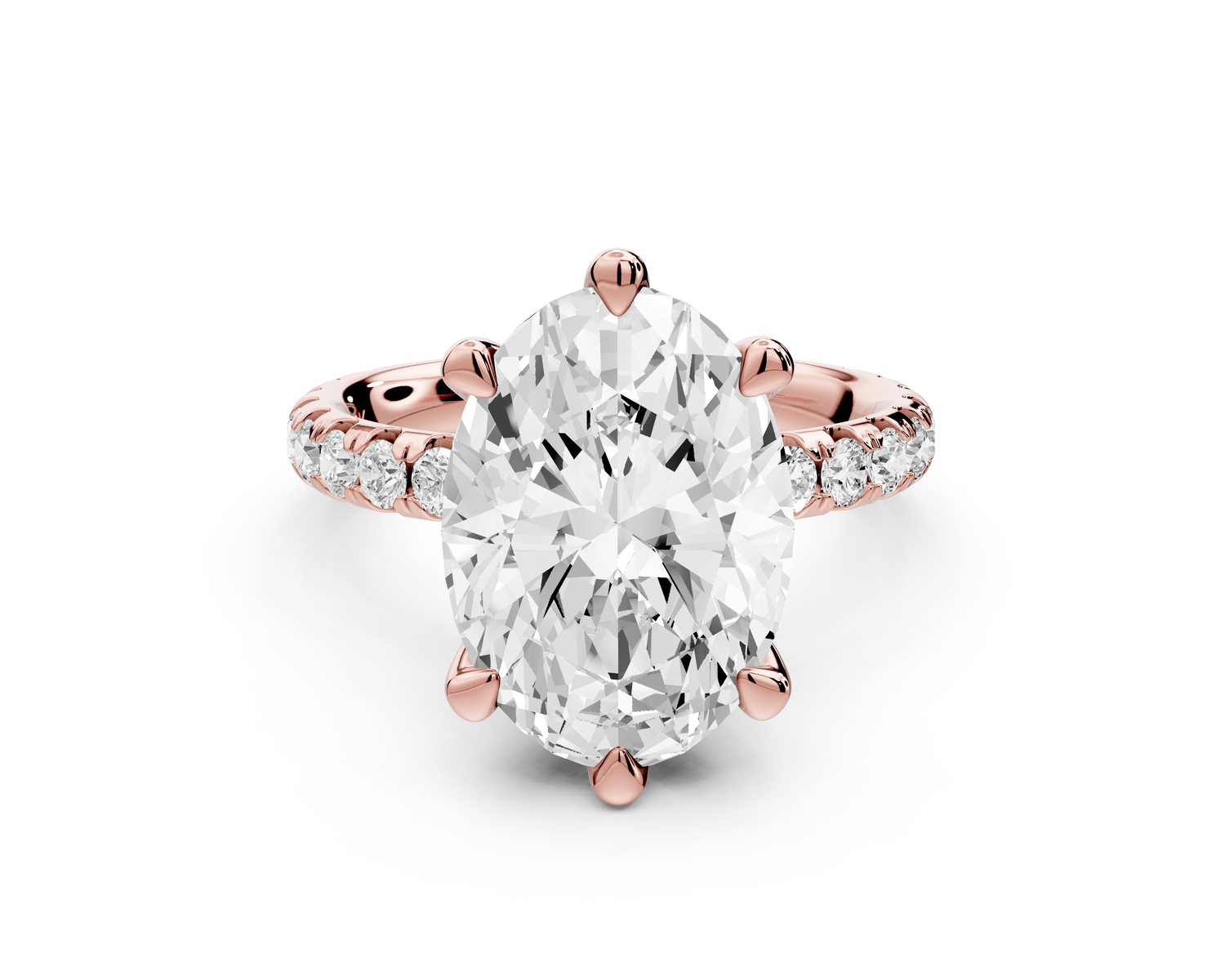 Elise - 3ct 14k rose gold oval diamond 6-Talon Prong Diamond Crown with Pavé Engagement Ring