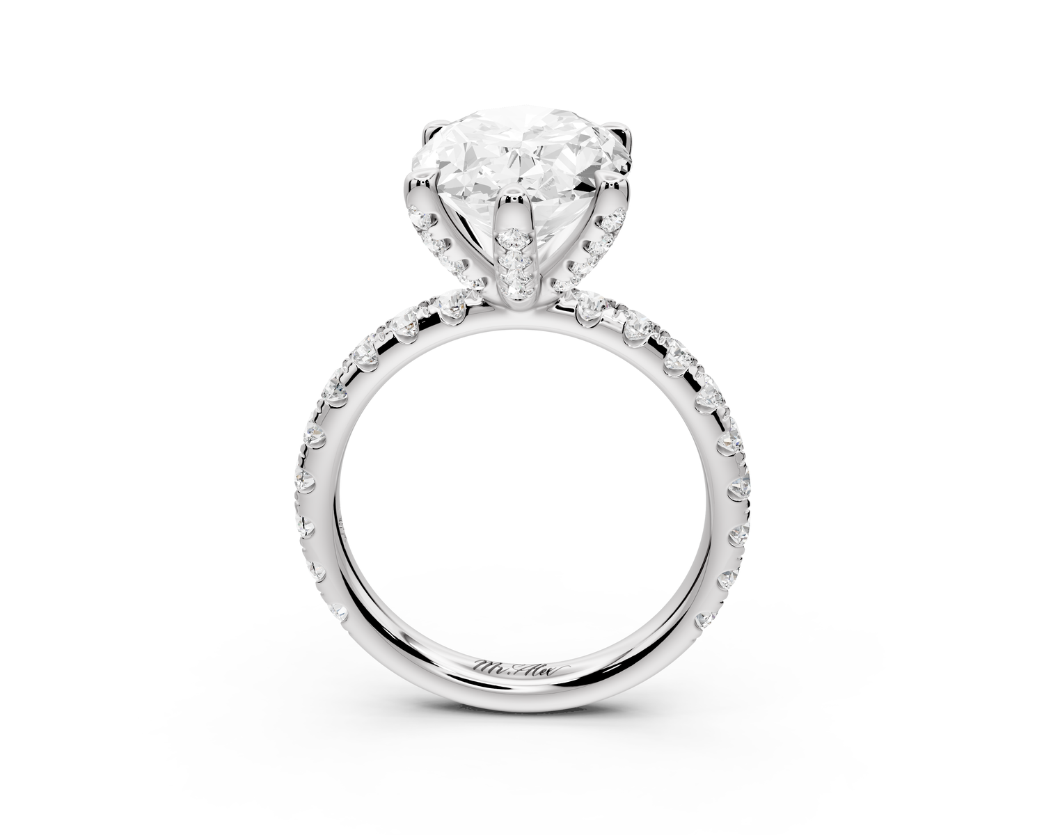Elise - 3ct 18k white gold oval diamond 6-Talon Prong Diamond Crown with Pavé Engagement Ring