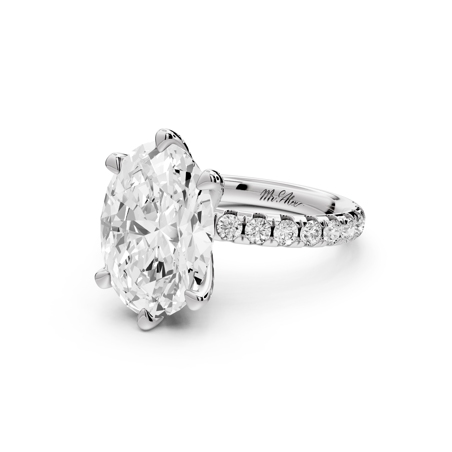 Elise - 3ct 14k white gold oval diamond 6-Talon Prong Diamond Crown with Pavé Engagement Ring