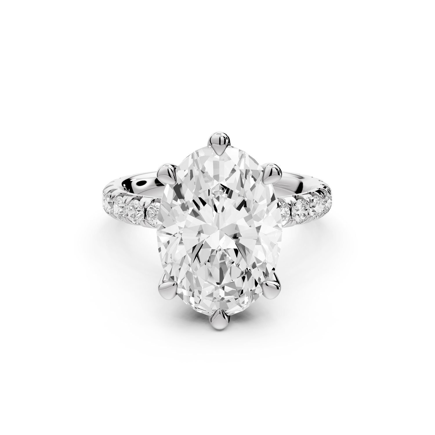 Elise - 3ct 14k white gold oval diamond 6-Talon Prong Diamond Crown with Pavé Engagement Ring